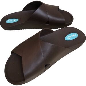 OKA-B Maxwell Size 7-8 Brown Strap Slide‎ Sandal Small Sustainable Earth Tones